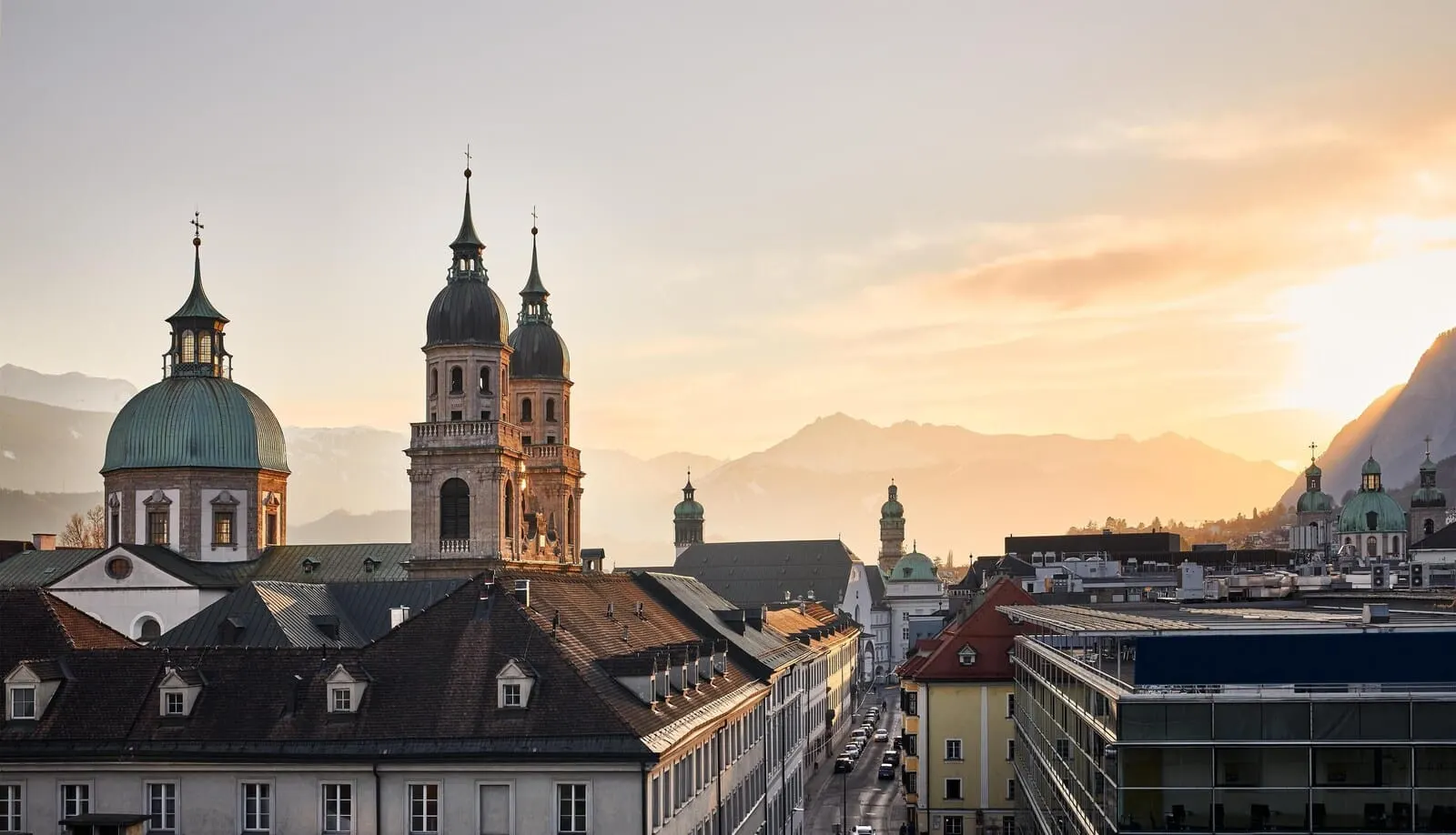 Hotel Schwarzer Adler: The cathedral towers at sunset from the hotel