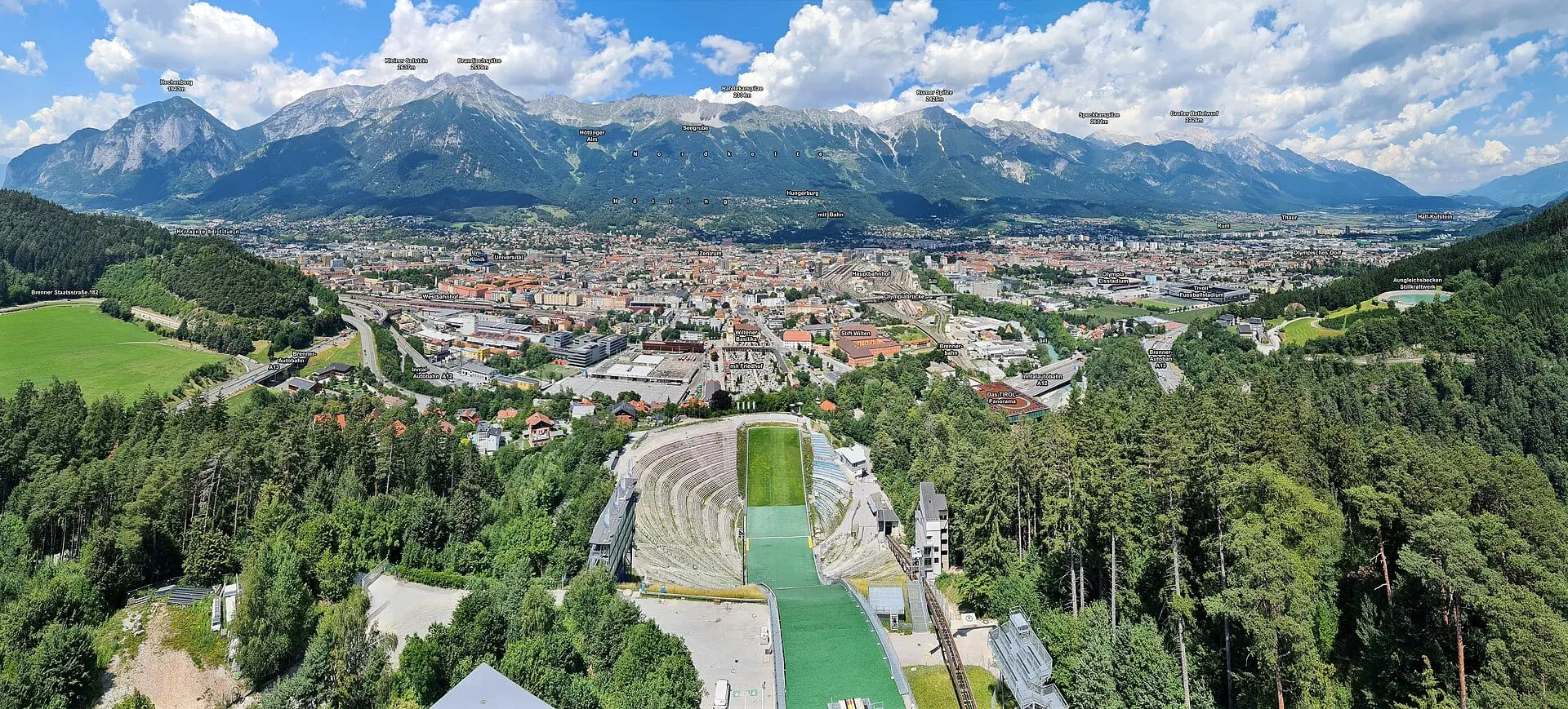 The Bergisel ski jump above Innsbruck, with the Nordkette across the valley