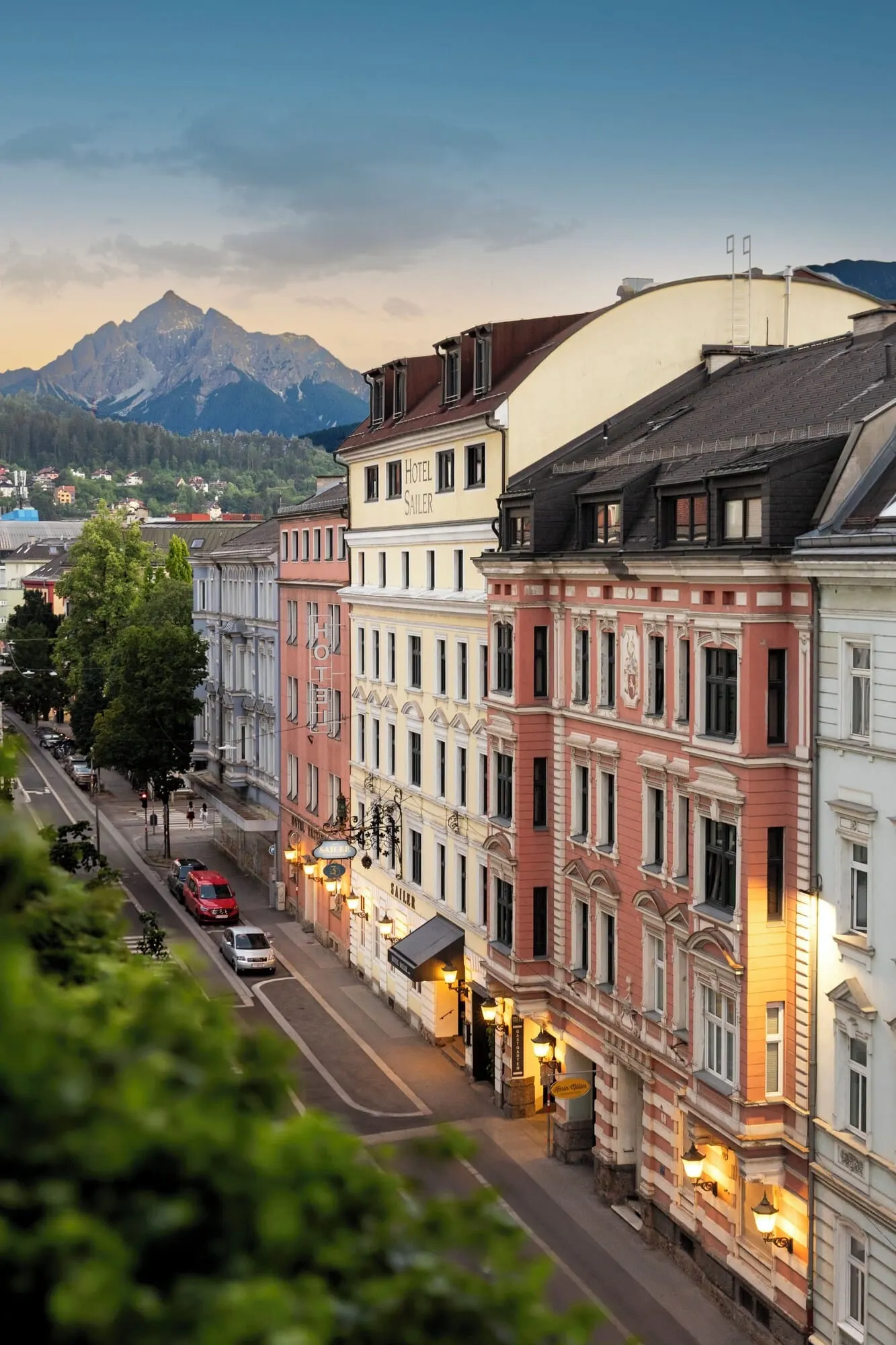 Hotel Sailer: The street and the Nordkette from above
