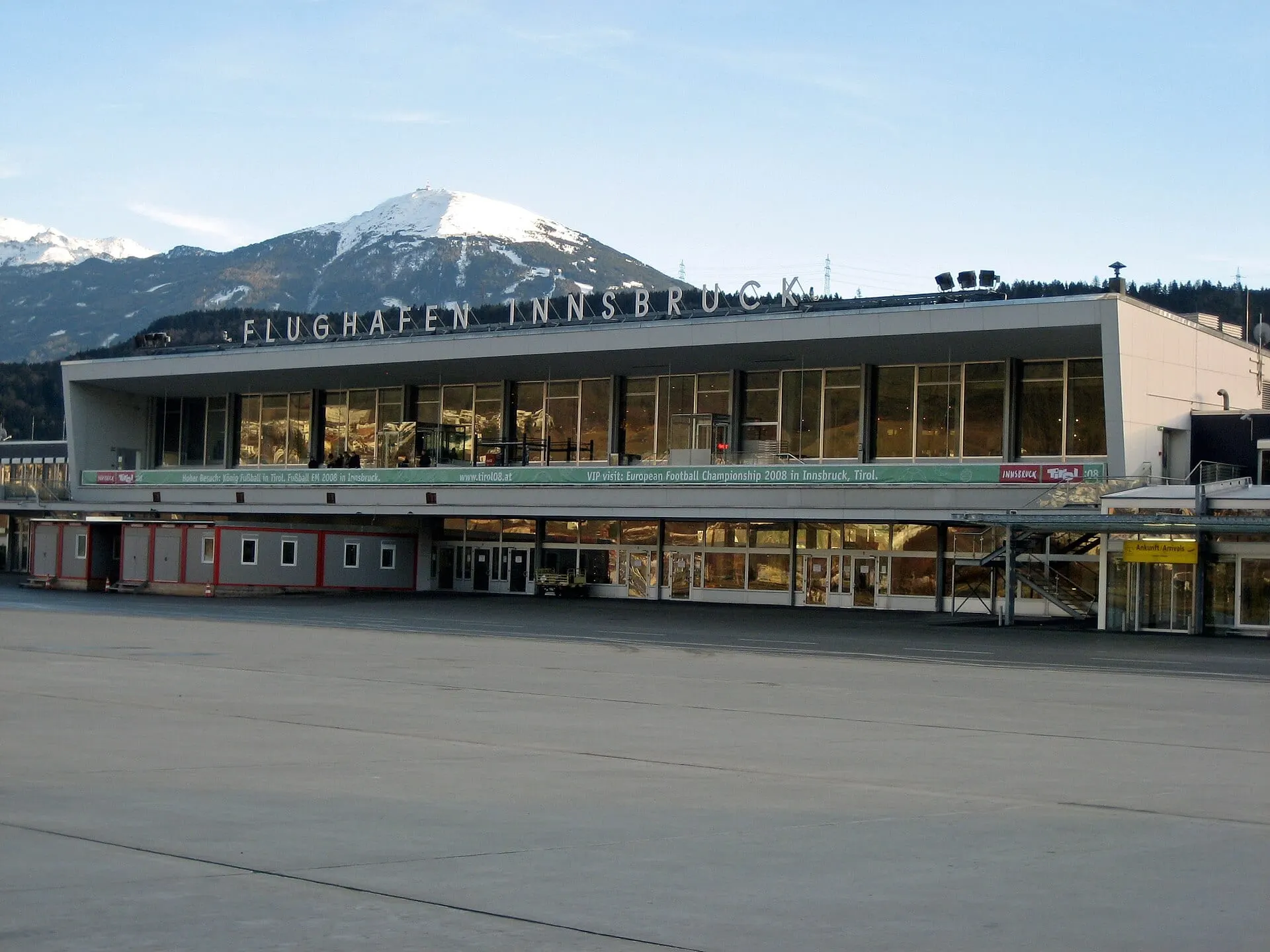 Innsbruck Airport terminal with the Patscherkofel behind