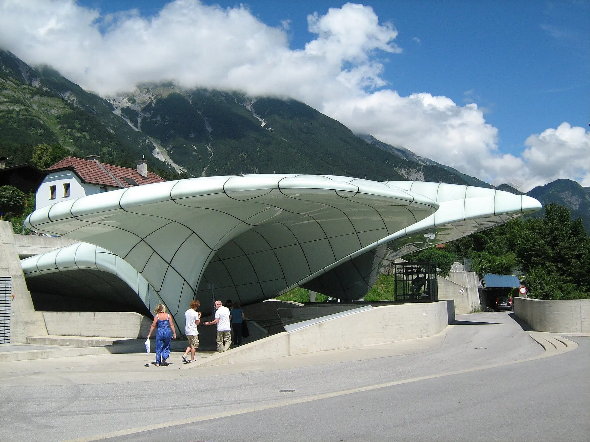 The Hungerburgbahn station at Löwenhaus, designed by Zaha Hadid, below the Nordkette