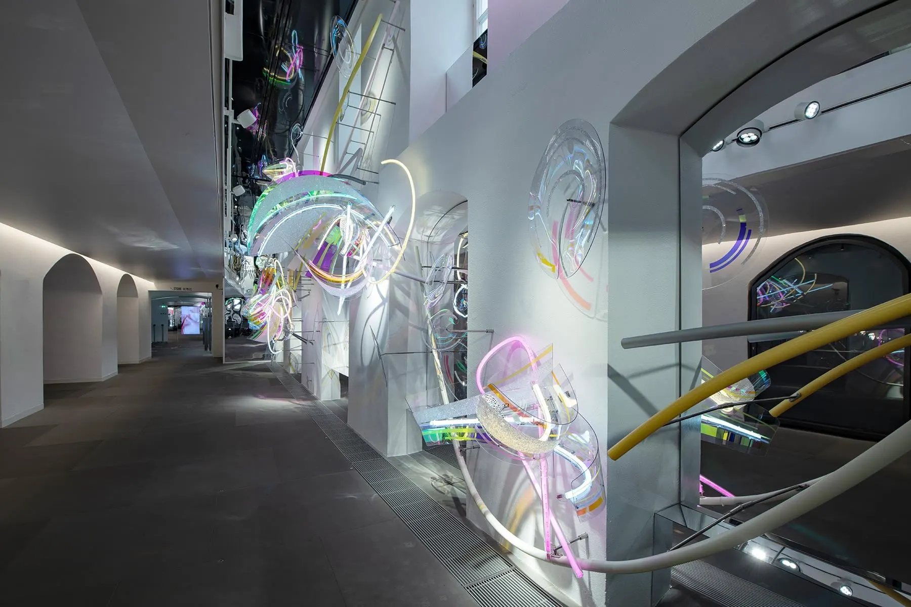 Illuminated crystal art installation in the Swarovski store passage