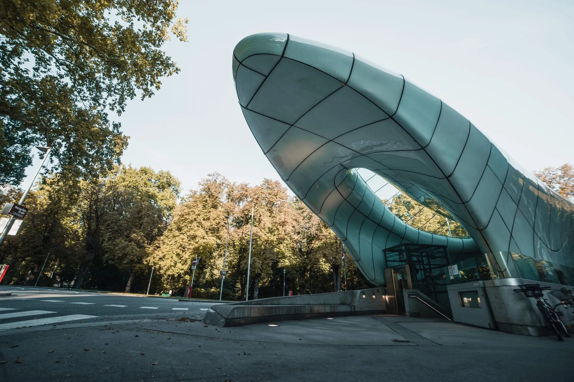 Curved glass roof of a Hungerburg funicular station