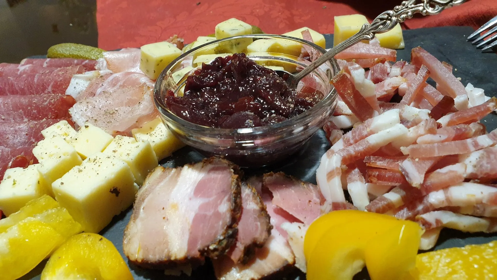 Tyrolean speck, cheese and cranberry platter