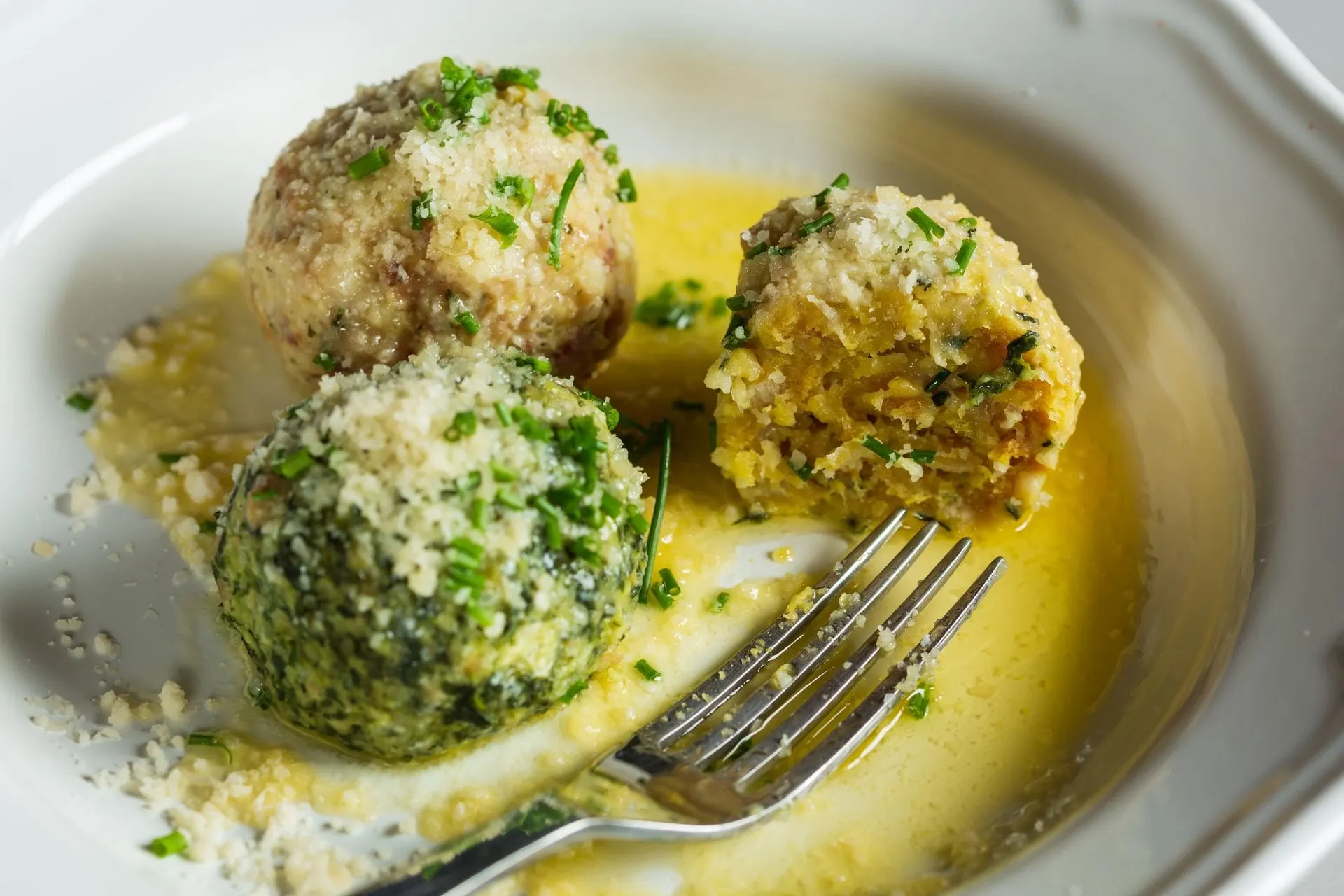 Tyrolean dumplings in browned butter with chives