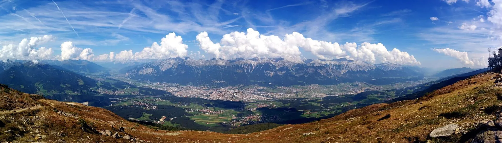 Innsbruck and the Inn valley below the Nordkette, seen from the mountains to the south